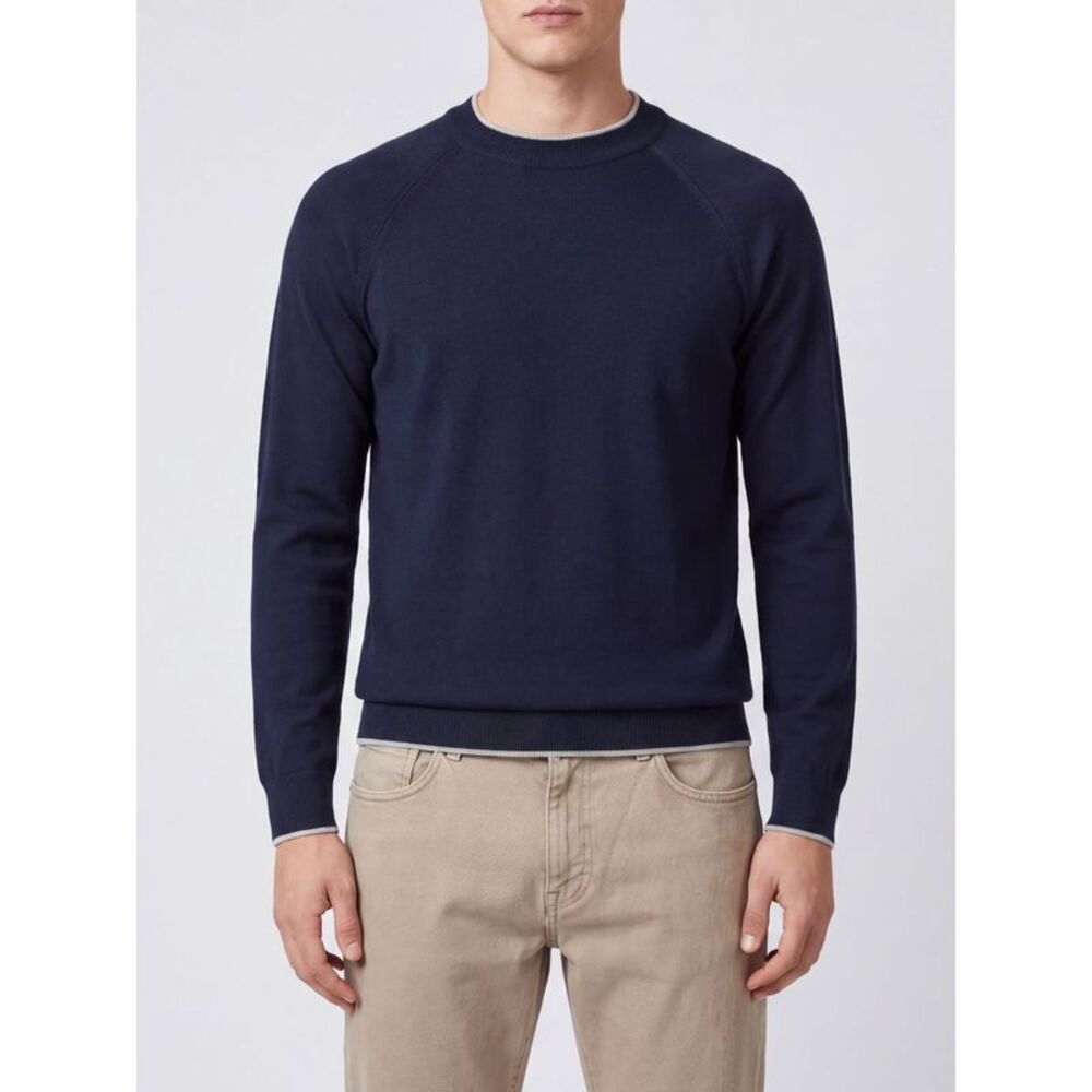 Long-Sleeved Crewneck Jumper Eleventy In Pure Wool With Ribbed Trims